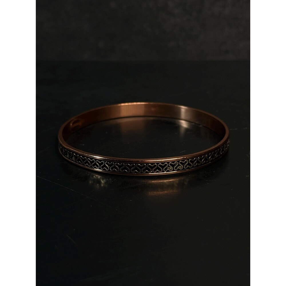 Vintage Renoir Copper Bangle Bracelet Heart Scroll Pattern 6.5"